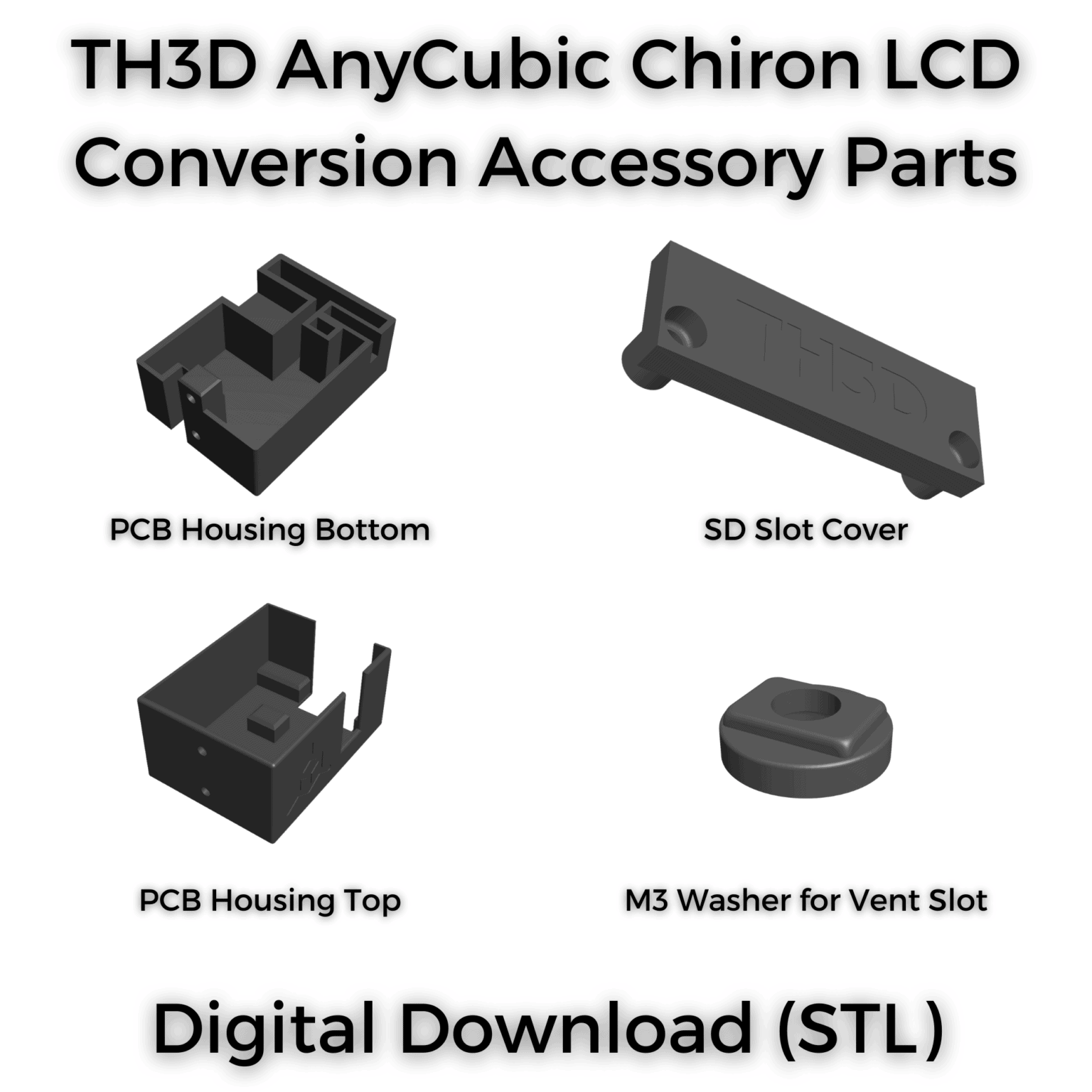 TH3D AnyCubic Chiron LCD Conversion Accessory Parts STL Download
