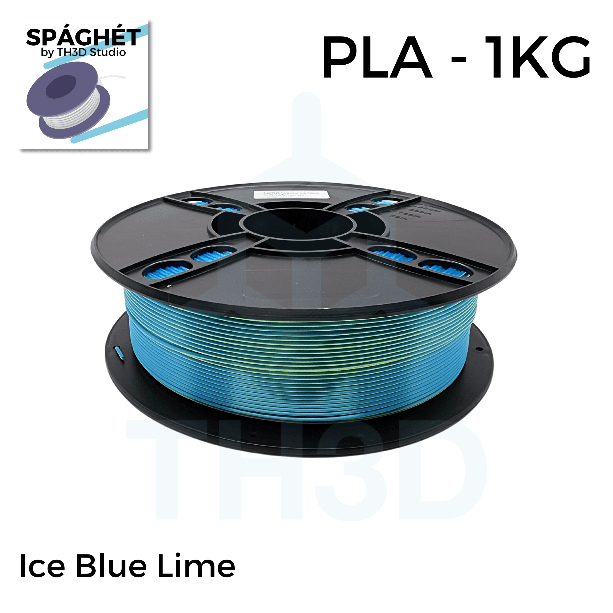 Spaghet Ice Blue Lime PLA - 1KG 1.75mm - Blue, Yellow Bi-Color Silk - TH3D  Studio LLC