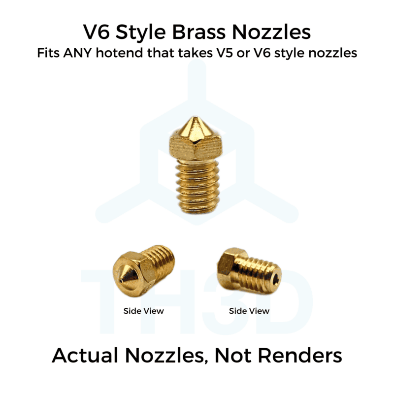 V6 Style Brass Nozzles 0.25mm 0.4mm 0.6mm 0.8mm Sizes TH3D Studio LLC